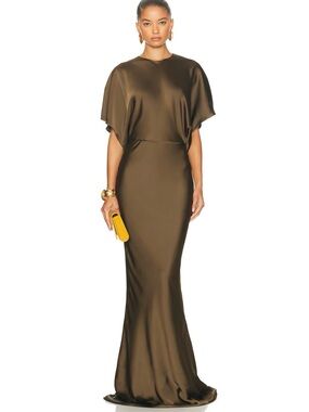 Norma Kamali Reverse Obie Gown, Bark, size XS, Satin  Maxi Dress, never worn